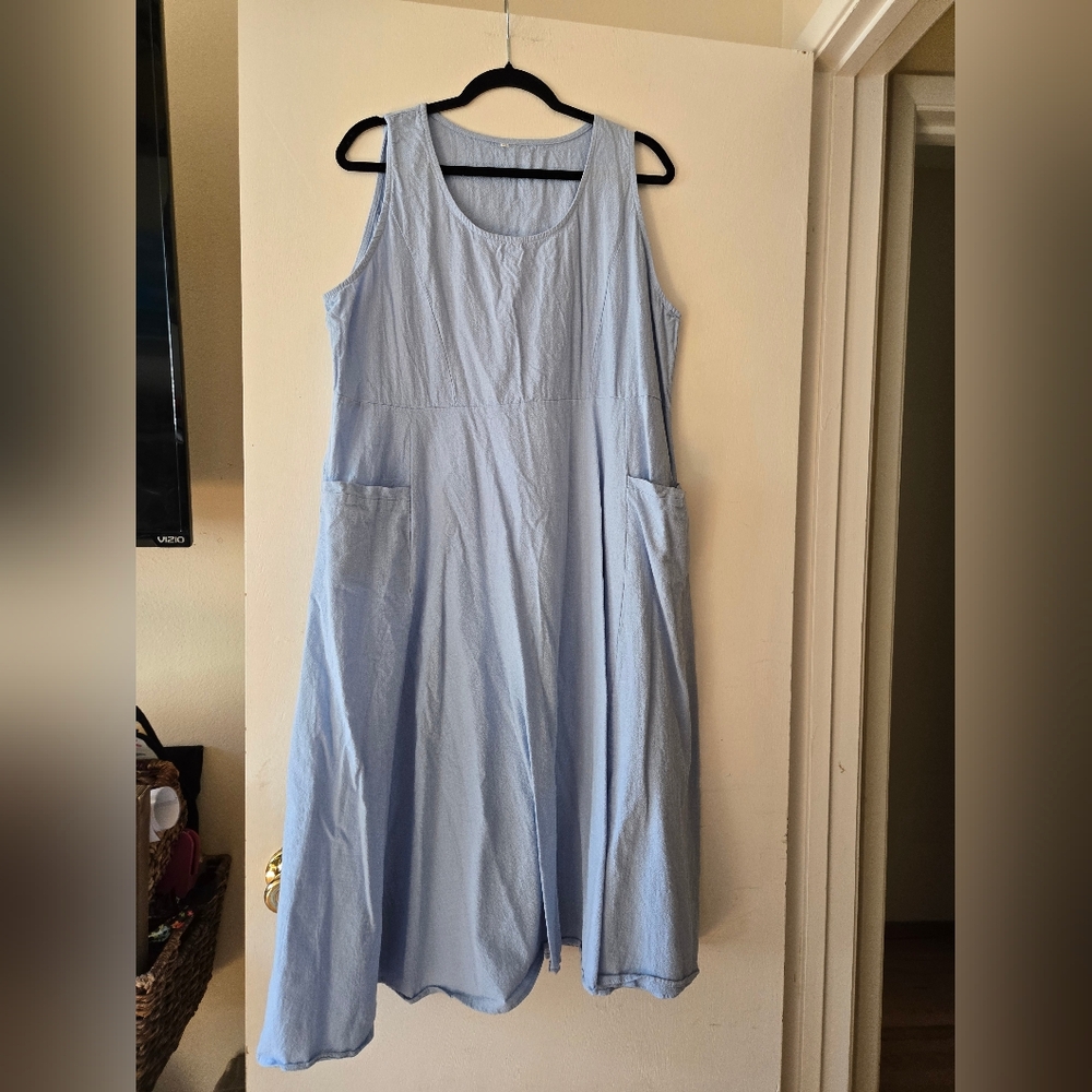 Light Blue Sleeveless A-Line Dress with Pockets